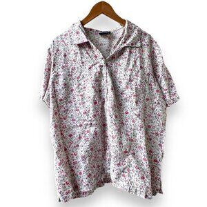 Charter Club White Floral Short Sleeve Button Down Shirt Women’s Plus Size 22W